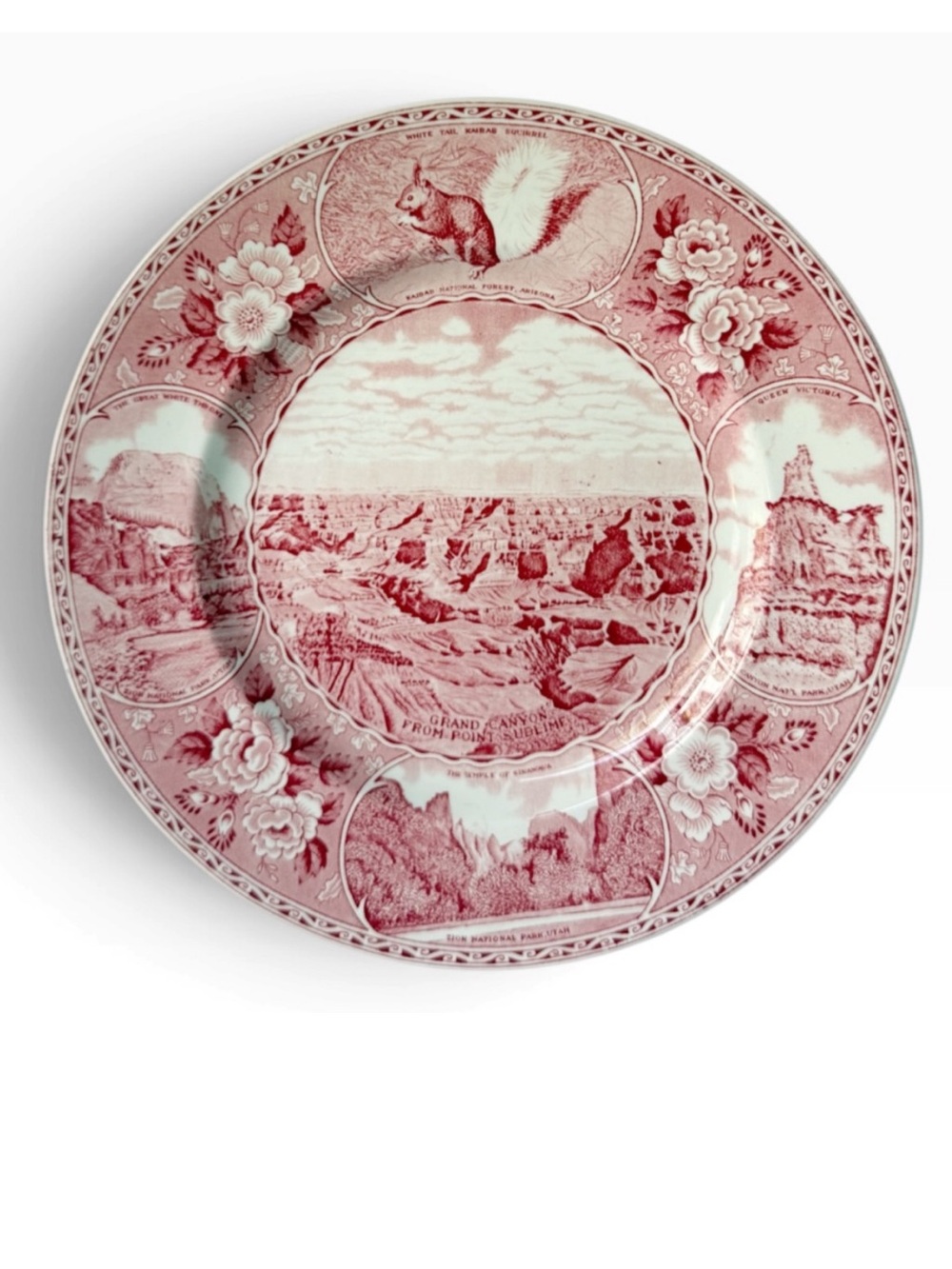 Vintage Pink Transferware Zion Grand Canyon Bryce Canyon Parks Souvenir Plate